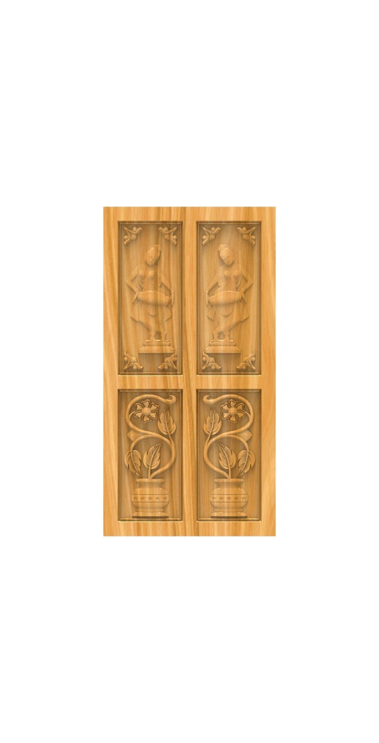 DOUBLE DOOR - 81 Traditional Indian Dancer and Floral Motif Carving Design