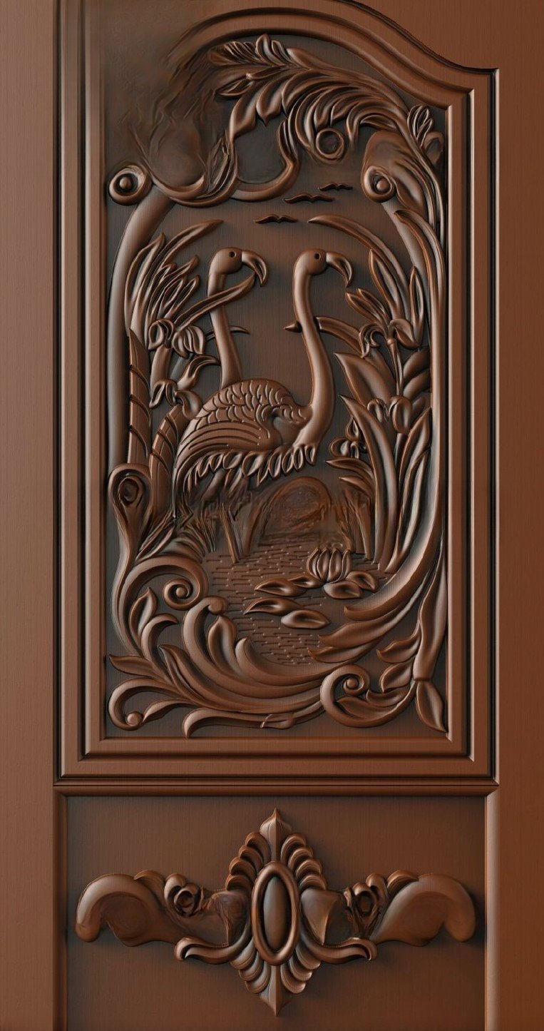 Doors - 11 Elegant Flamingo Nature-Inspired Decorative Wood Carving Design