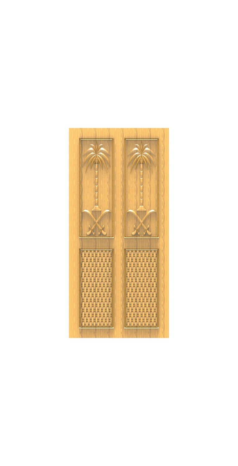 DOUBLE DOOR - 30 Saudi National Emblem Palm Tree and Crossed Swords 3D Relief Carving