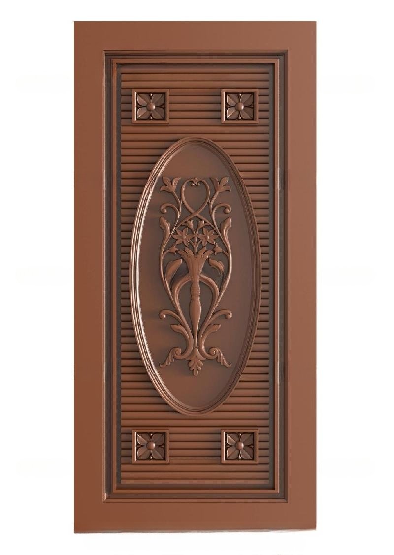 TRENDY DOORS - 87 Elegant Oval Floral Motif Carved Wood Door 3D Model