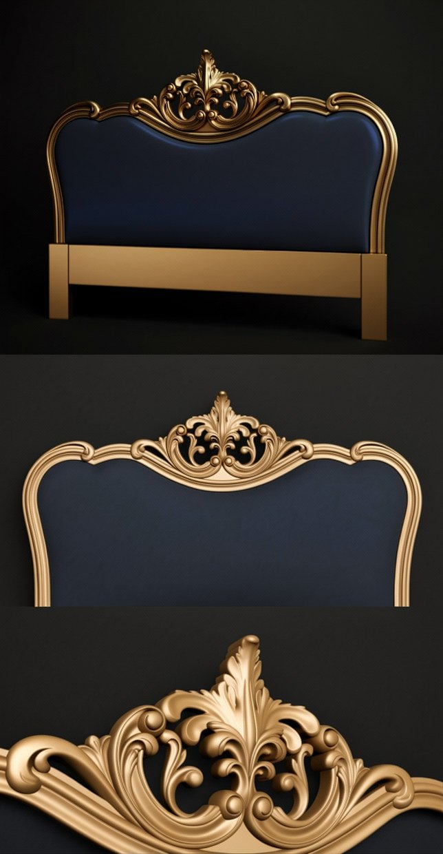 Luxury Bed Designs - A-1175 Ornate Baroque Headboard 3D Relief Model