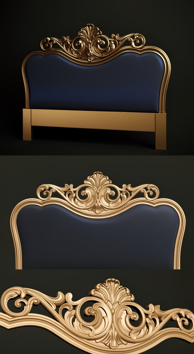 Luxury Bed Designs - A-1020 Royal Baroque Headboard 3D Relief Model