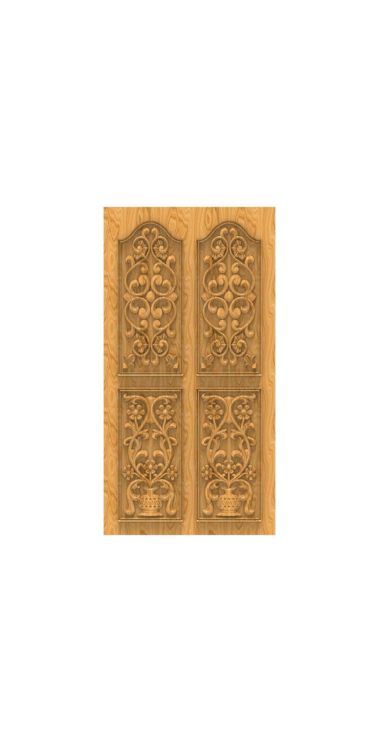 DOUBLE DOOR - 57 Intricate Floral Urn Relief Carving Model