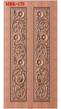 NP Door - 173 Floral and Peacock Artistic Relief Carving 3D Design