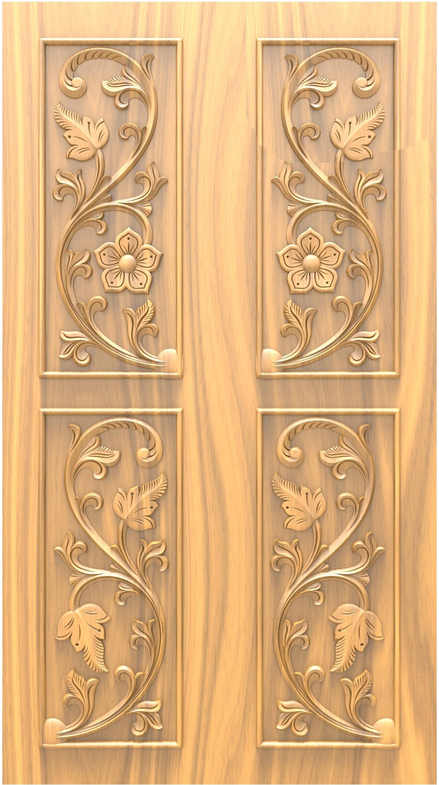 DOUBLE DOOR - D-07 Elegant Floral Vine Relief Carving 3D Design