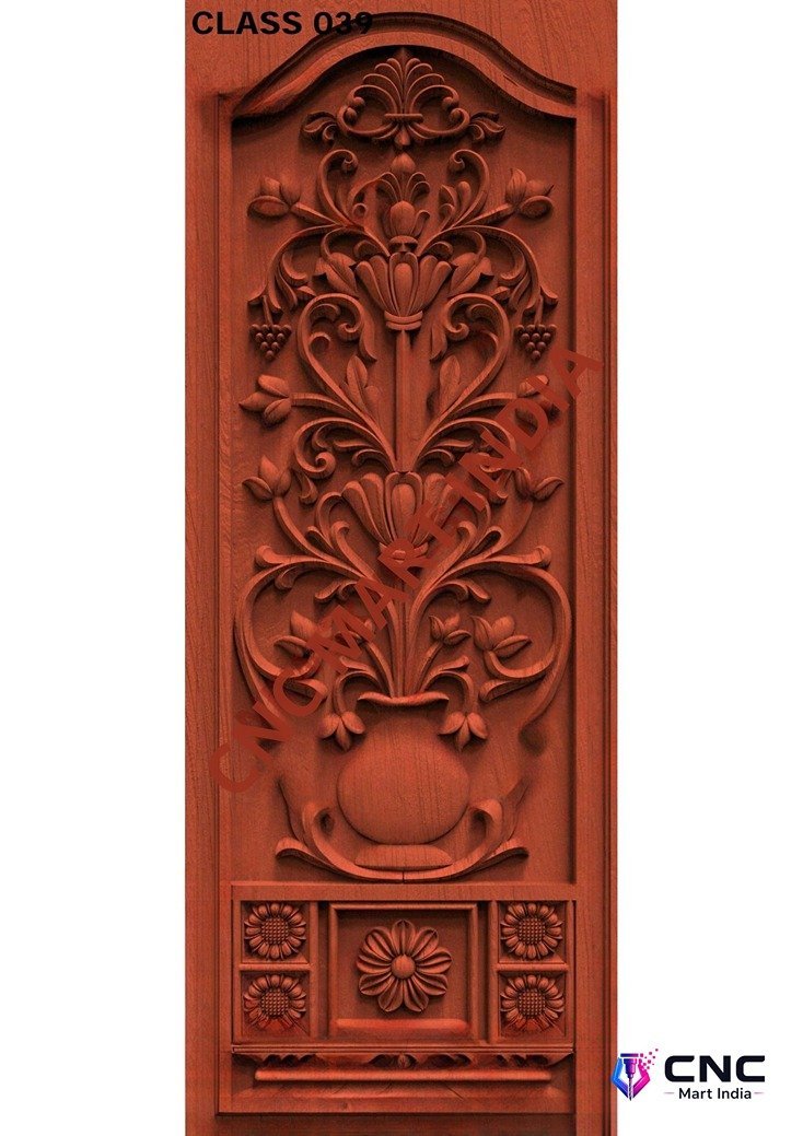 dorr854 - MODEL-39 Floral Vase Elegance 3D Carved Woodworking Door Model