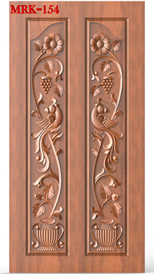 NP Door - 154 Floral and Peacock Ornate Carved Double Door 3D Model
