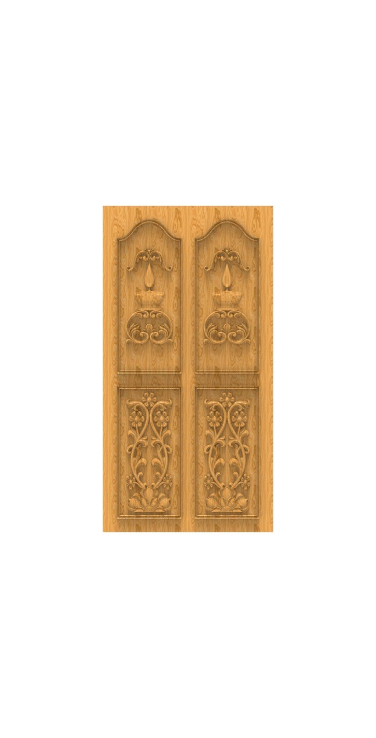 DOUBLE DOOR - 67 Traditional Diya Motif Carved Temple Entrance 3D Model