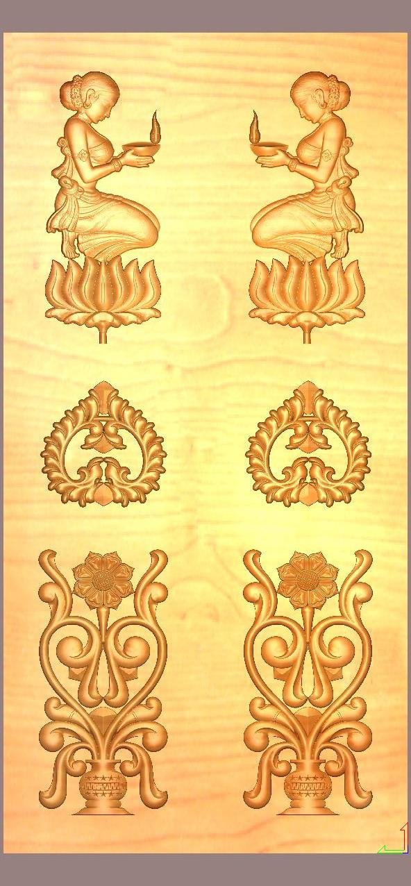 DOUBLE DOOR - 179 Traditional Diya Lady Relief Carving Design