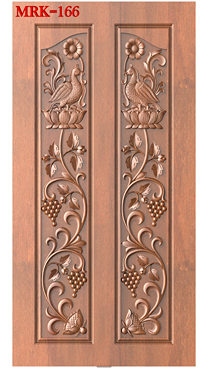 NP Door - 166 Traditional Peacock and Floral Motif Carved Wood Door 3D Model