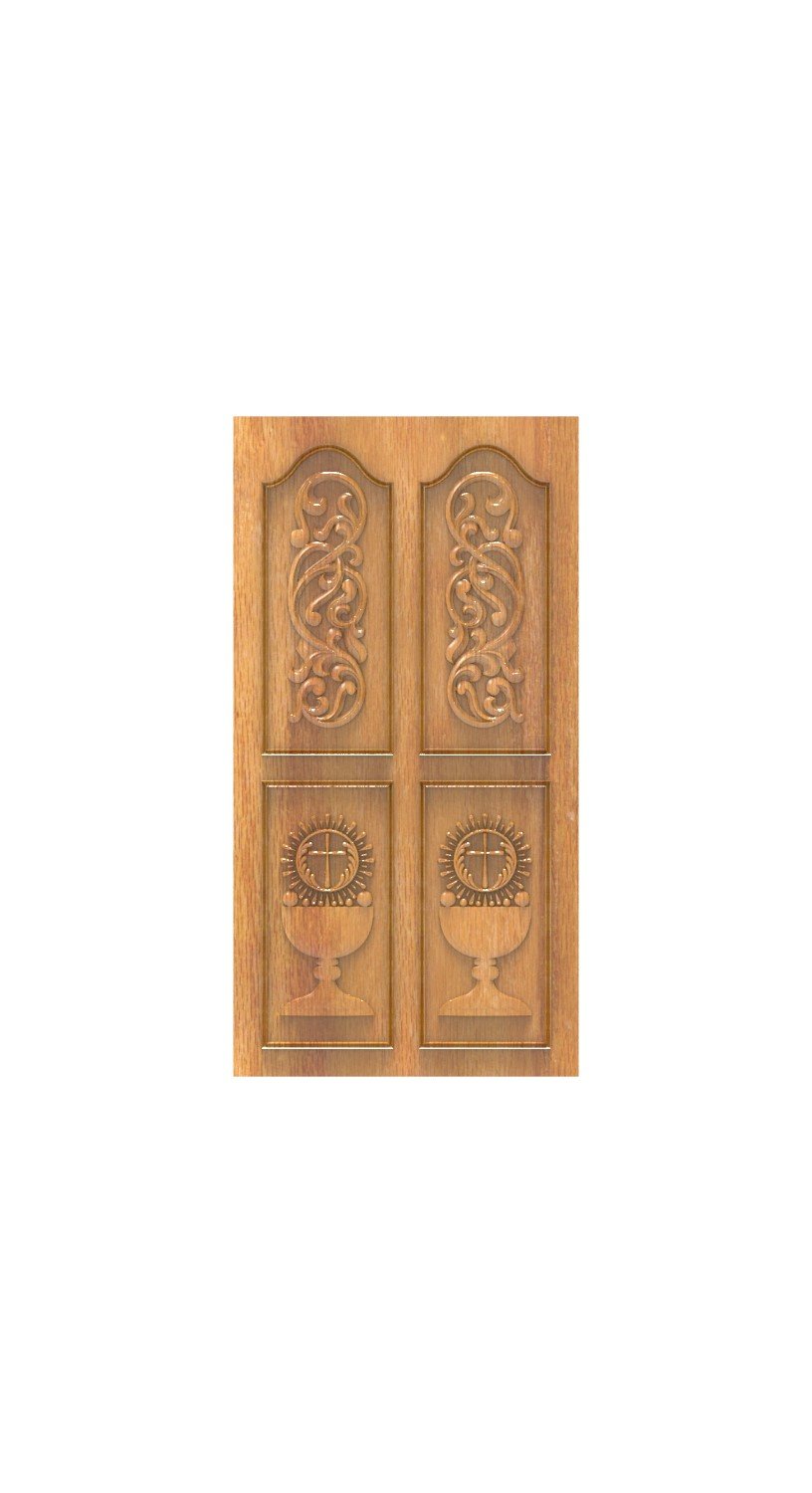 DOUBLE DOOR - 164 Christian Religious Chalice and Floral Relief Carving 3D Model