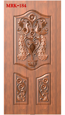 NP Door - 184 Peacock Pair Floral Elegance Carved Wooden Door 3D Model