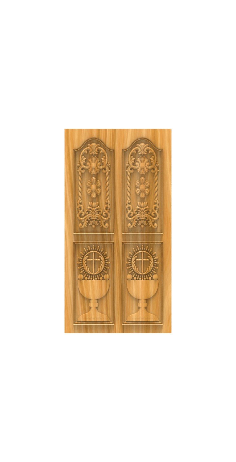 DOUBLE DOOR - 76 Religious Chalice and Cross Spiritual Carved Door 3D Model