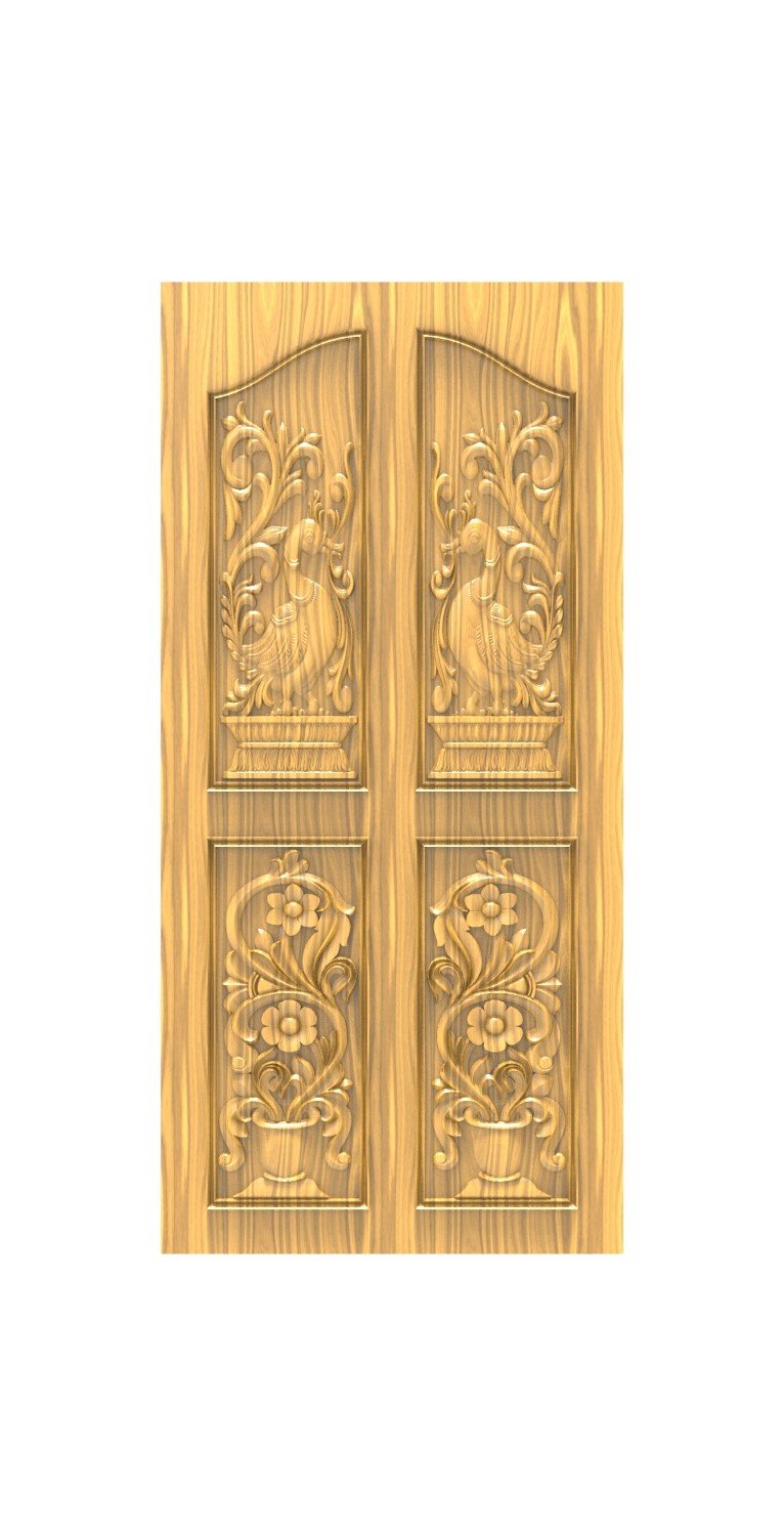 DOUBLE DOOR - 9 Classical Swan and Floral Motif Carved Wood Door 3D Model