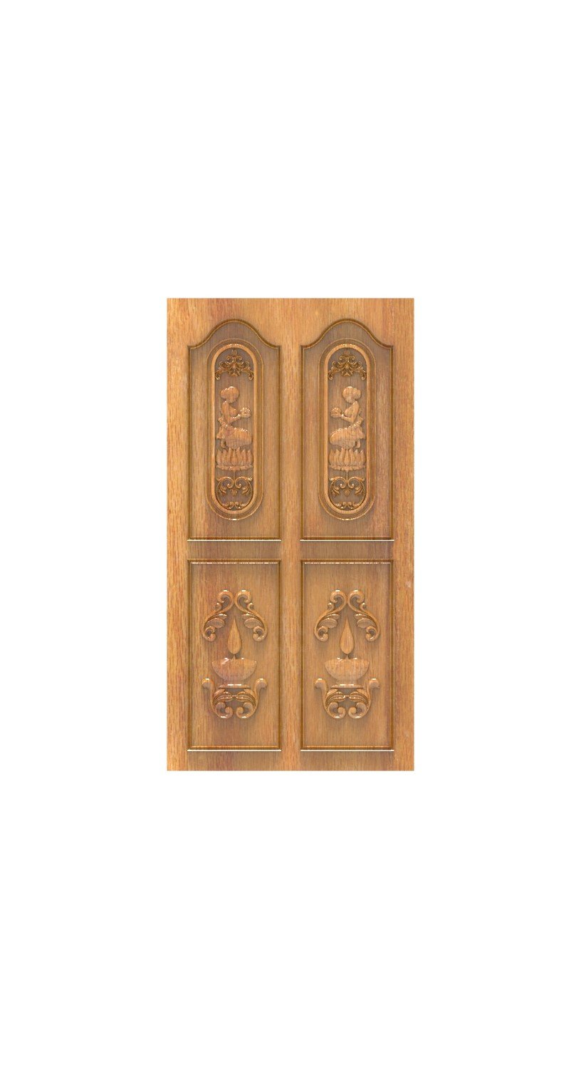 DOUBLE DOOR - 160 Traditional Indian Diya and Divine Figure Relief Carving
