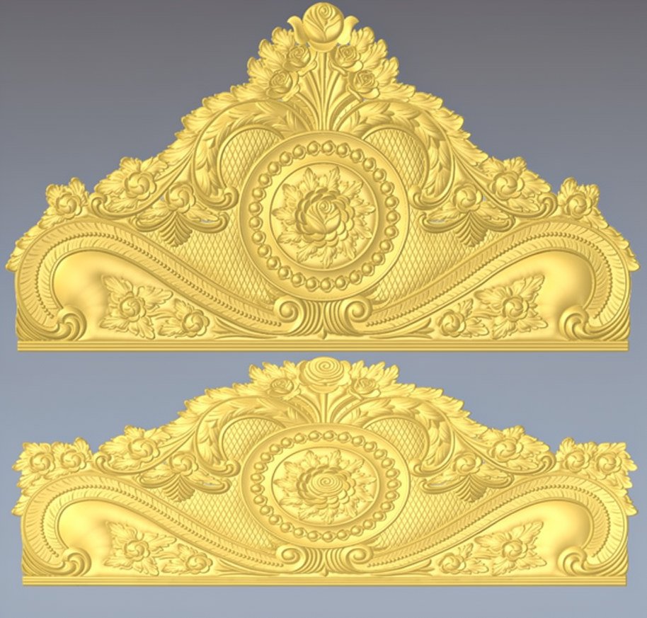 JS Bed - 87 Elegant Floral Crown Bed Headboard 3D Relief Model